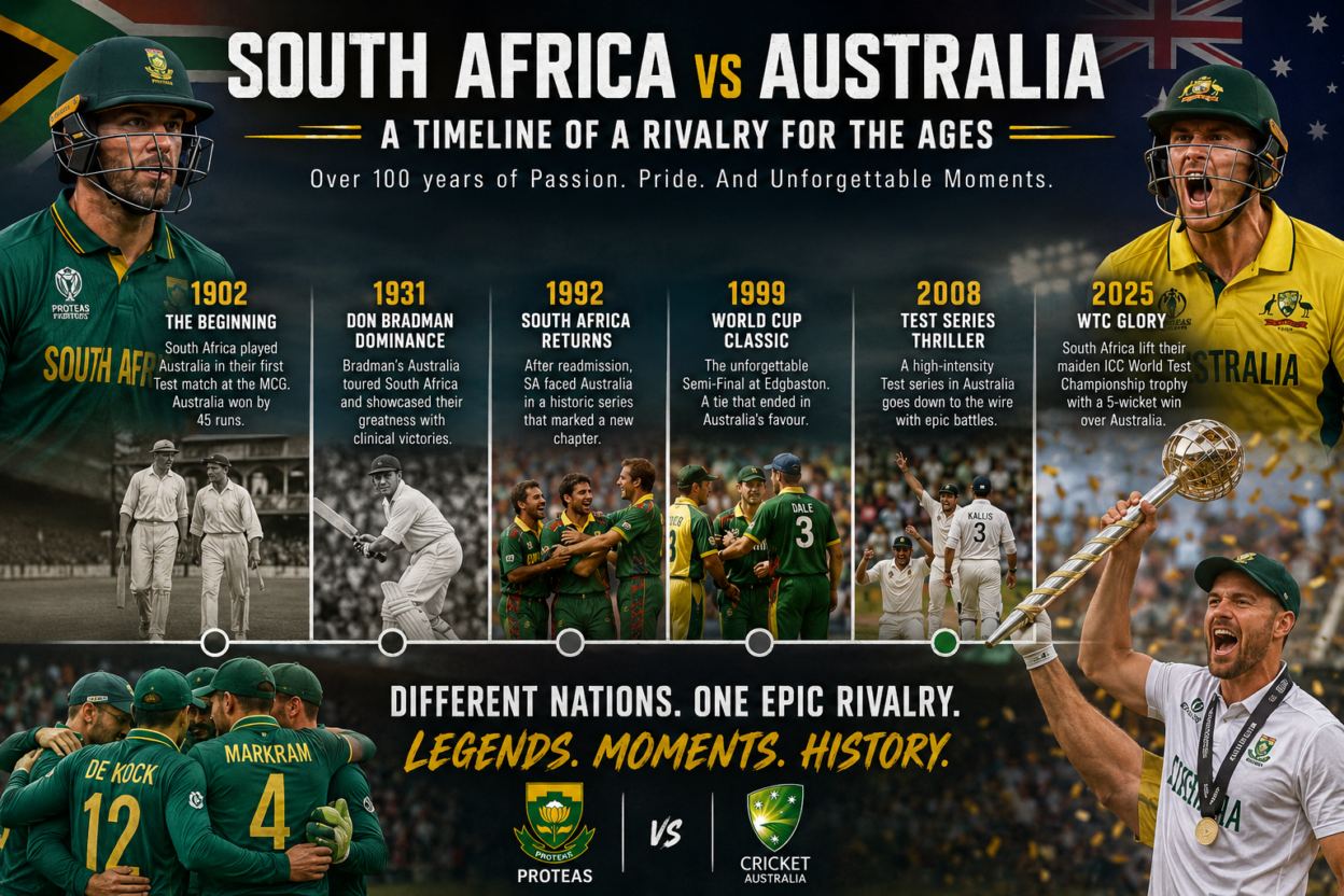 South Africa National Cricket Team vs Australian Men’s Cricket Team Timeline