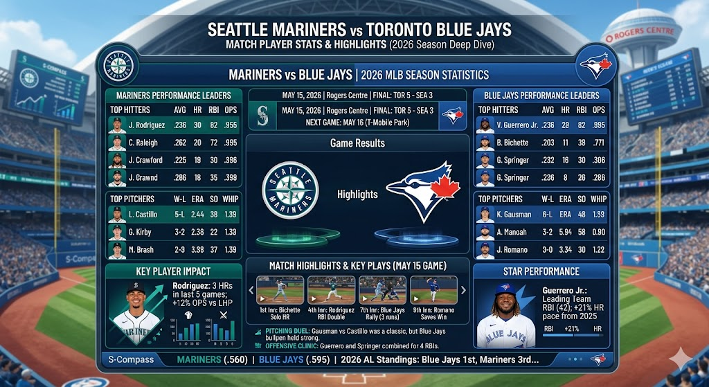 Seattle Mariners vs Toronto Blue Jays Match Player Stats